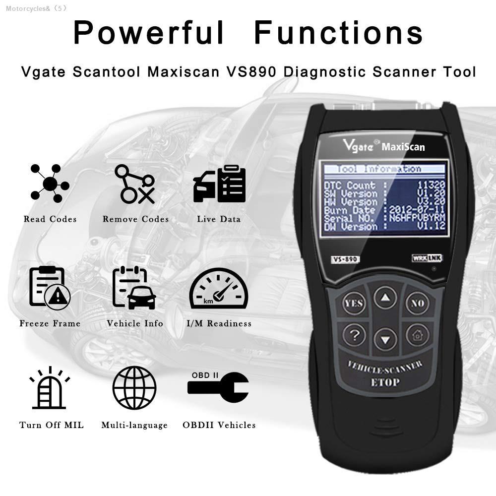 ☬VGATE VS890 OBD2 MAXISCAN Car Fault Code Reader Scanner Multi-Language  Automotive Scanner | Shopee Philippines