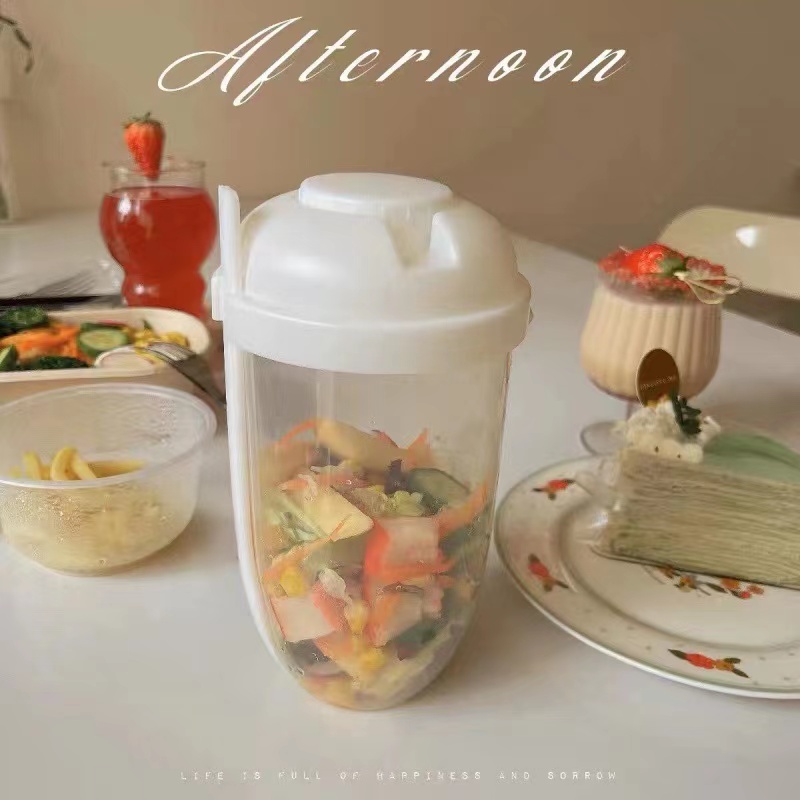Portable Salad Cup With Lid Fork Sauce Cup Cereal Yogurt Food Container Fruit Milk Cups Bento Box