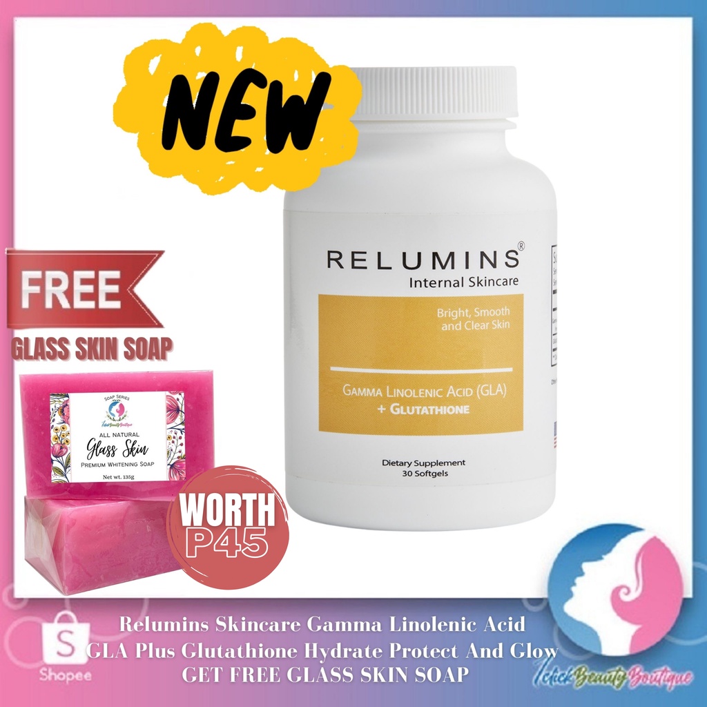 Relumins Skincare Gamma Linolenic Acid GLA Plus Glutathione Hydrate Protect And Glow 30 Softgels