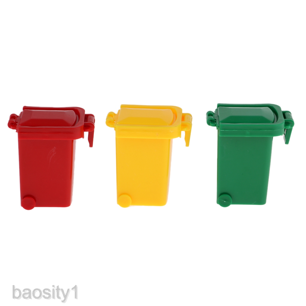Set of 3 Mini Curbside Trash and Recycle Can Set Pencil Cup Holder (Green,Yellow,Red),  Fun Playing,
