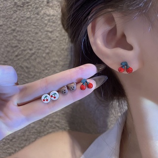 6Pcs/lot 925 Silver Cute Cherry Bear Earrings for Cute Lovely Girls #1