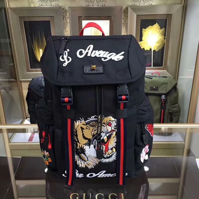 gucci tiger embroidered backpack