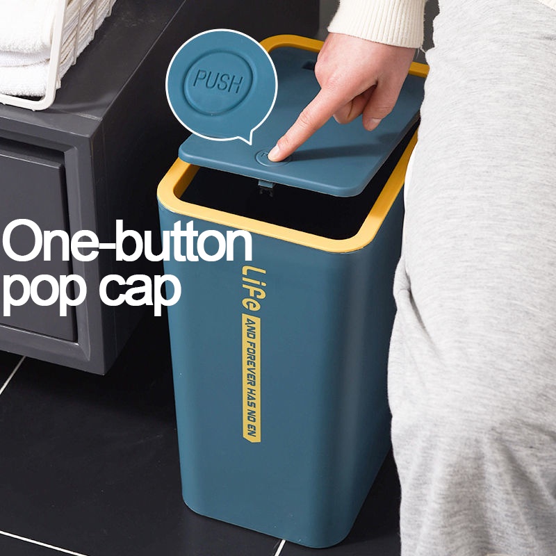 12L Nordic Press-type Trash Can with Lid Trash Bin for Kitchen Garbage Container Bin for Bathroom