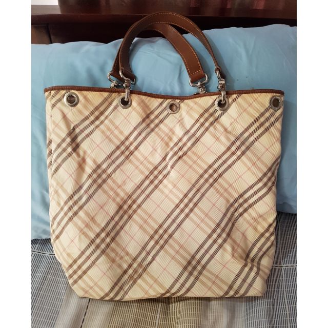 Authentic Burberry London Blue Label Hobo Leather Bucket HandBag Canvass  (REVERSIBLE) | Shopee Philippines