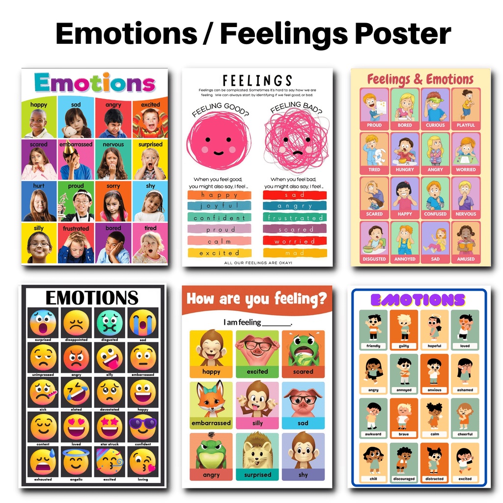 EMOTIONS / FEELINGS POSTER, Laminated Educational chart for kids