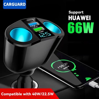 Carguard 12-24V Usb C Car Charger Dual Cigarette Socket Quick Charge Adapter With  FM Bluetooth