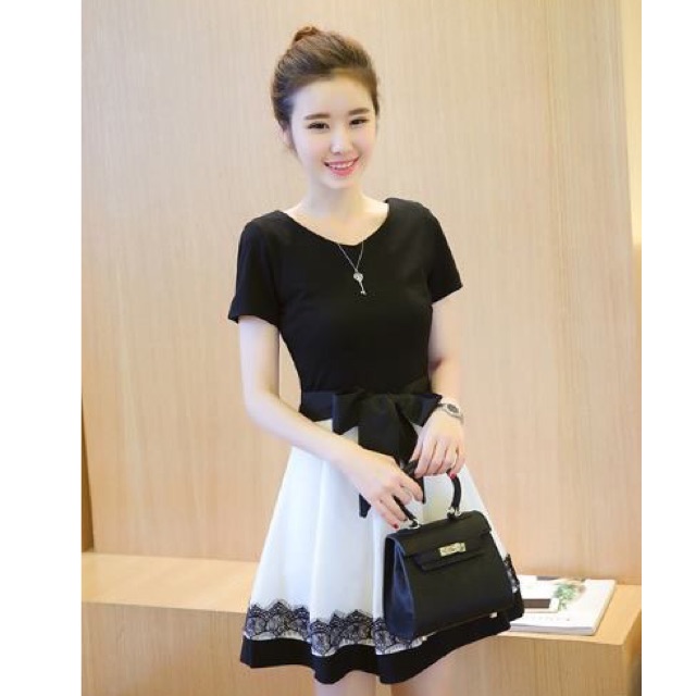 korean black and white dress