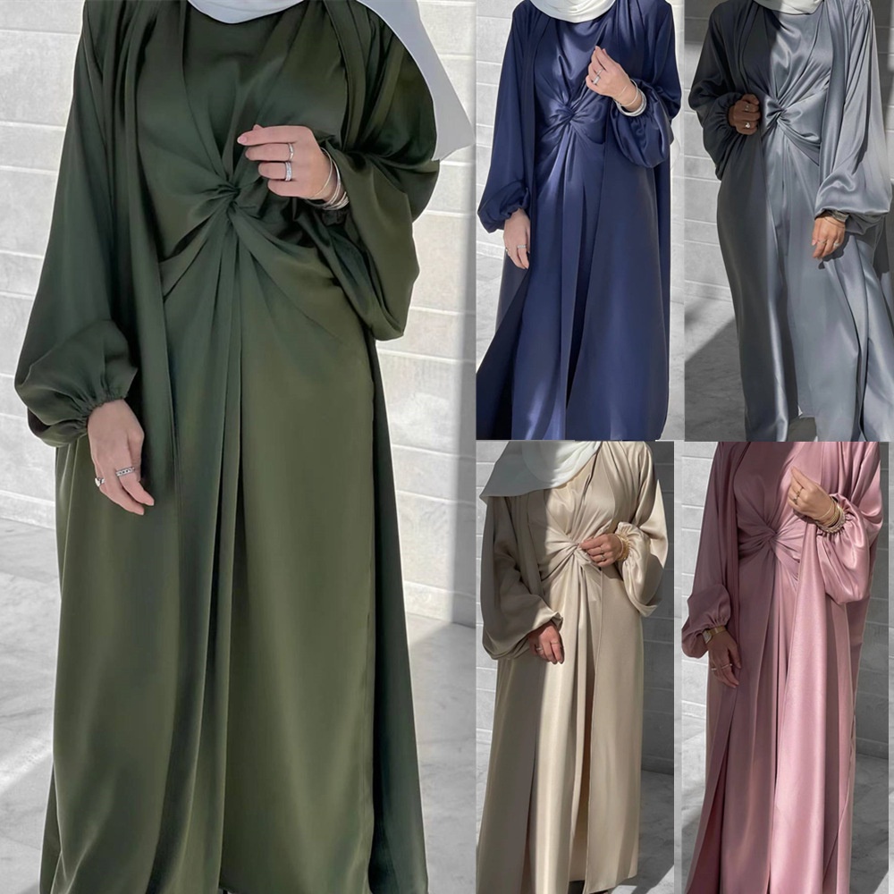Muslim abaya 2 sets dress plain Baju Kurung abayas Muslimah robes women ...