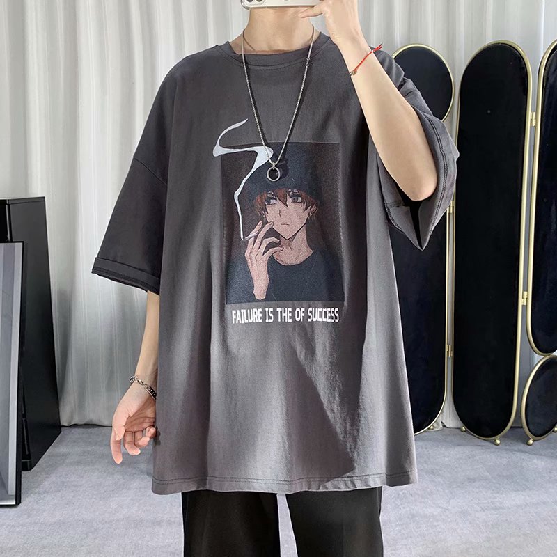 Men's Korean men's and women's shirts Menswear oversized short-sleeved t- shirt fashion anime printing T-shirt couple tops | Shopee Philippines