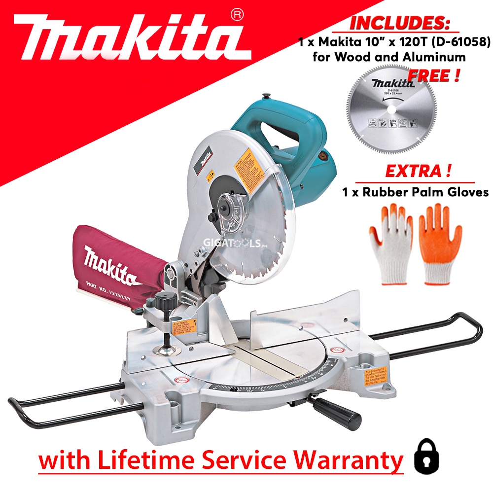Makita LS1040 Compound Miter Saw 1650W with FREE Makita 120T Miter Saw Blade and Rubber palm