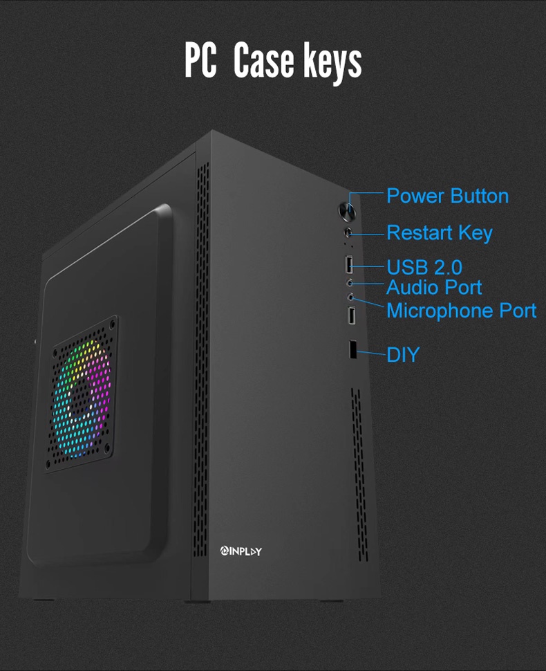 INPLAY PC Case Computer Desktop Case with PreInstalled GS200BK PSU 3