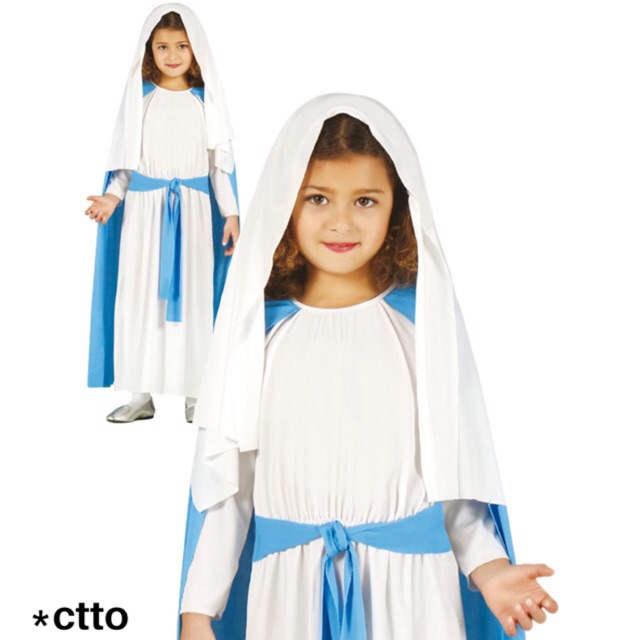 Childrens Kids Mary Fancy Dress Costume Christmas Nativity Girls Outfit 3-10 Yrs 