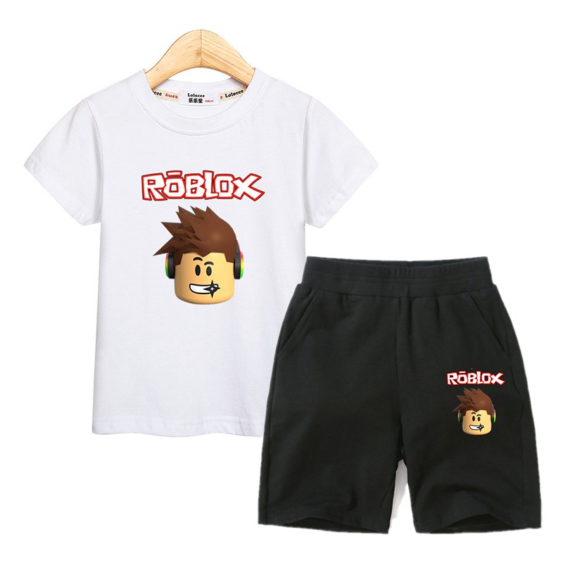 Boy Summer Set Kids Roblox Clothes Shirtshorts Cartoon Suit - roblox pilot shirt