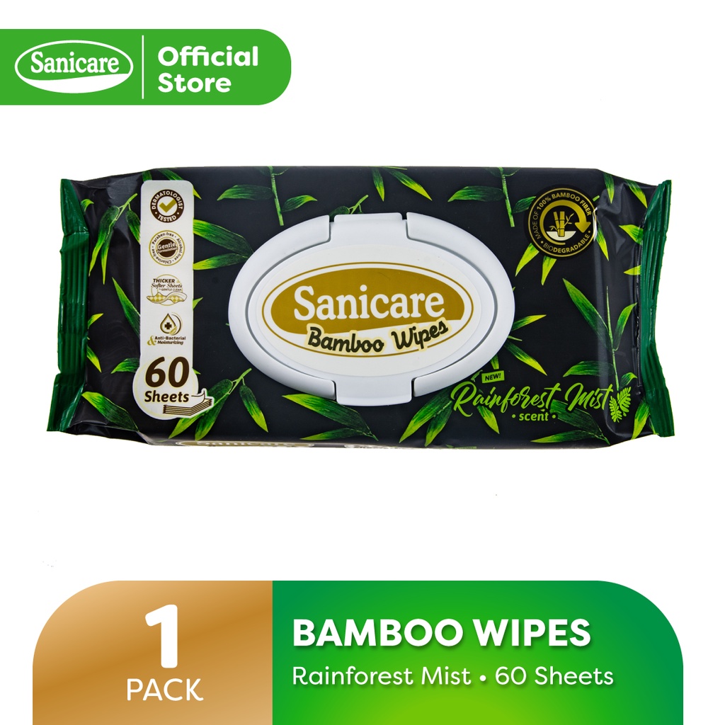 Sanicare Bamboo Wipes 60 Sheets Rainforest Mist Scent (1 Pack