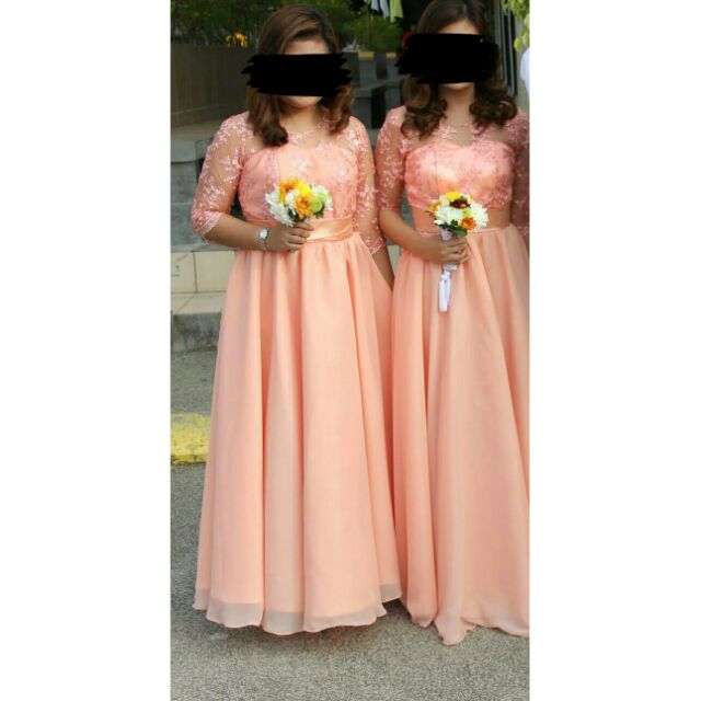 long peach bridesmaid dresses