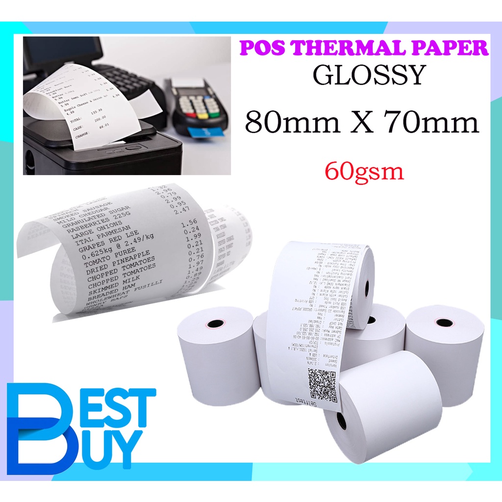 1 ROLL Thermal POS Receipt Paper Glossy Paper 80MM x 70MM POST PAPER