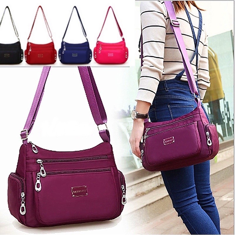 YQY Korean fashion Nylon waterproof Shoulder Sling bag Multi-zip bag ...