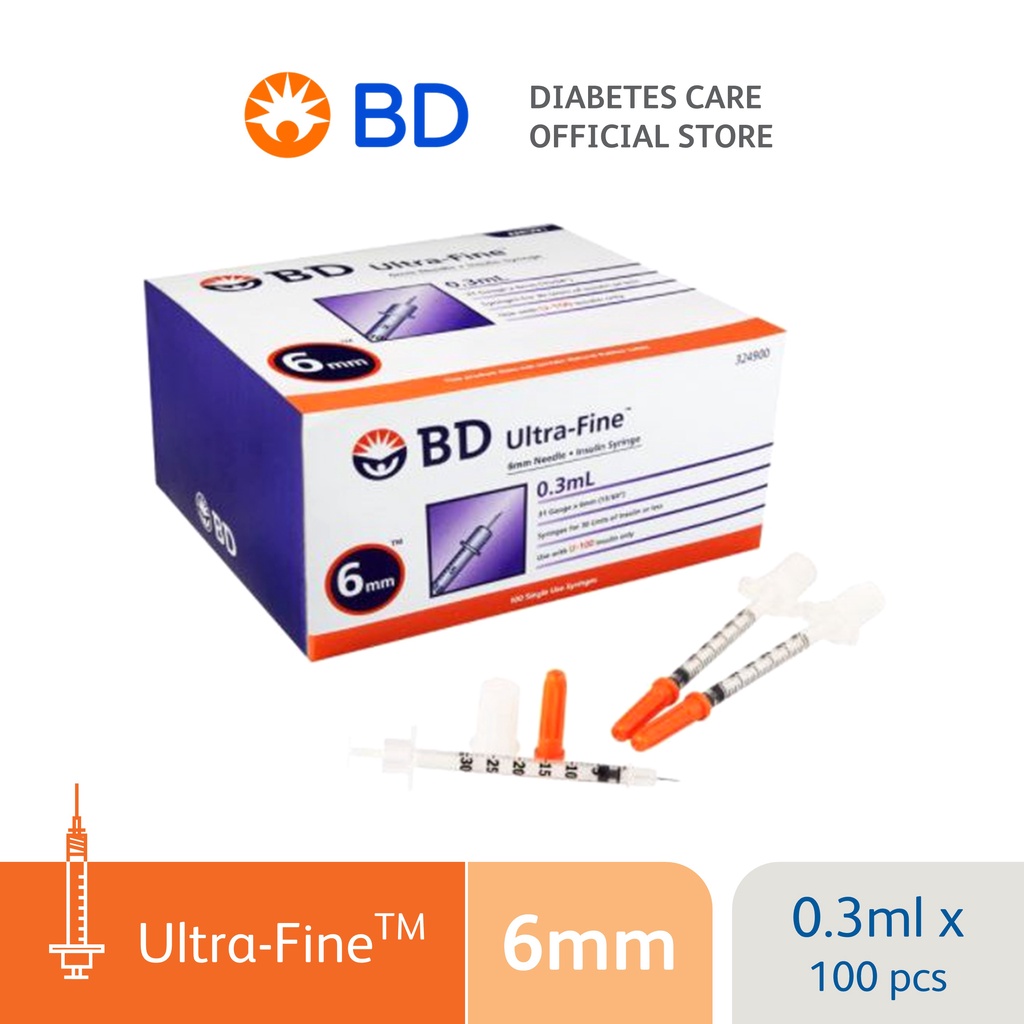 BD Ultra Fine 6mm Insulin Syringe 0.3ml 31GA (Box of 100's) Shopee