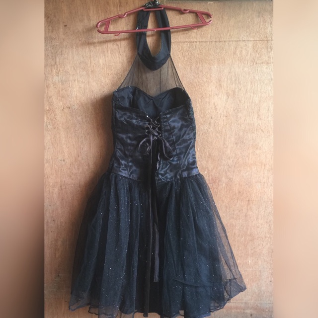 black halter cocktail dress