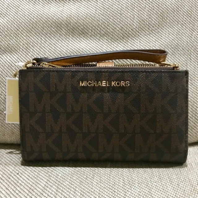 Michael Kors Double Zip Monogram Wallet/Wristlet in Brown | Shopee  Philippines