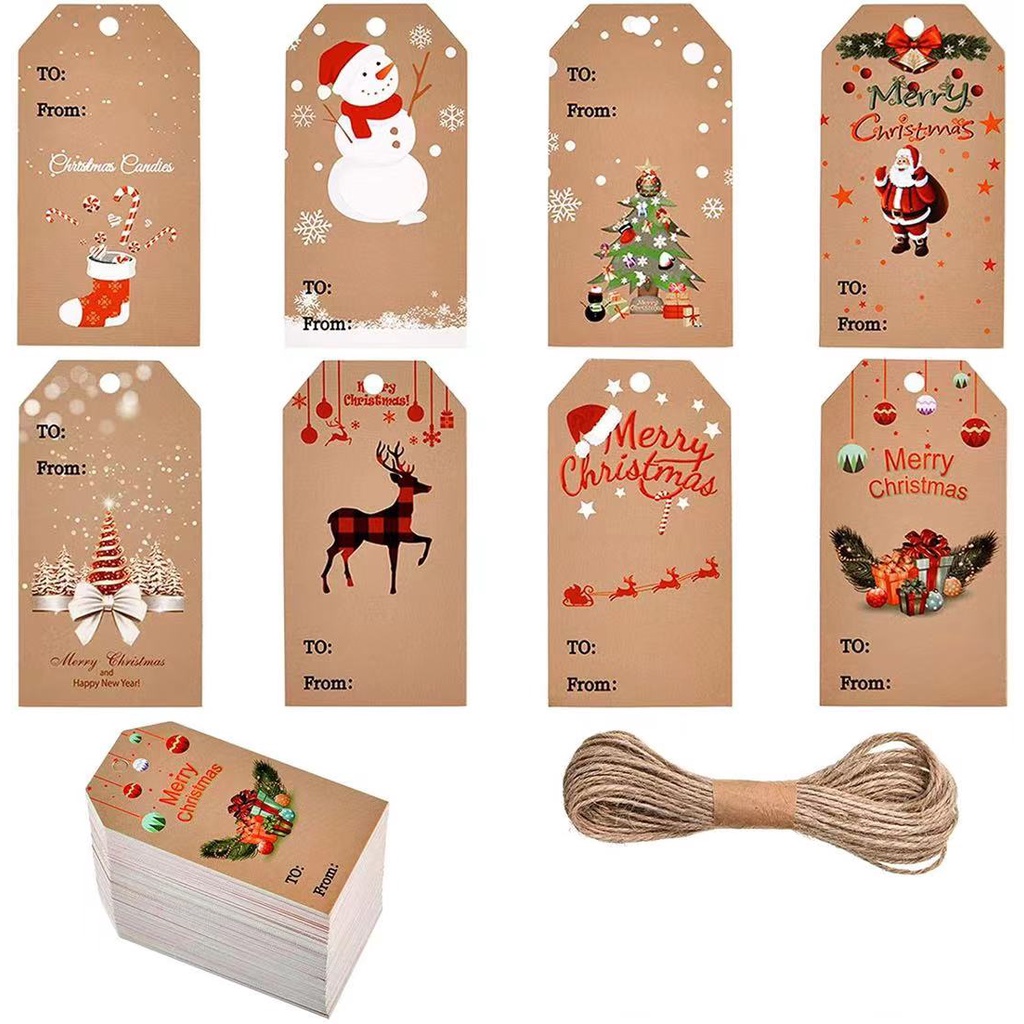 100 pcs/batch Christmas packaging label handmade label kraft paper