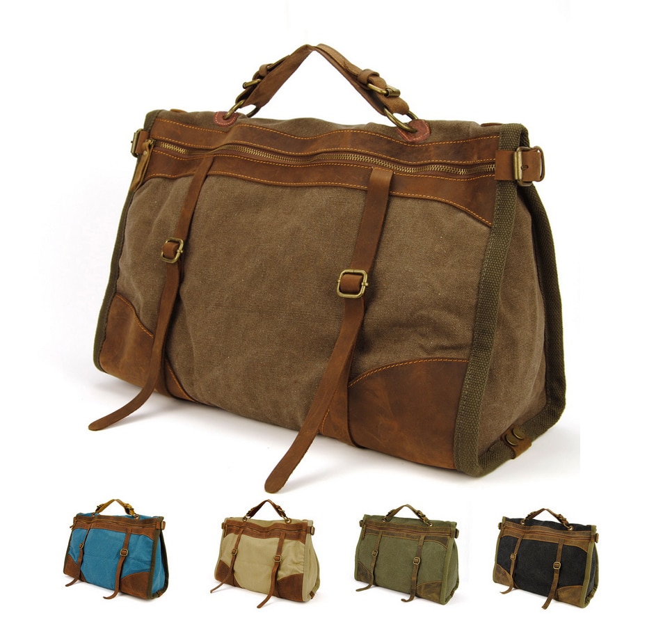 men's canvas and leather weekend bag