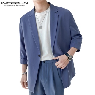 INCERUN Men Korean Style Fashion Long Sleeve Sleeves One Button Casual Blazer