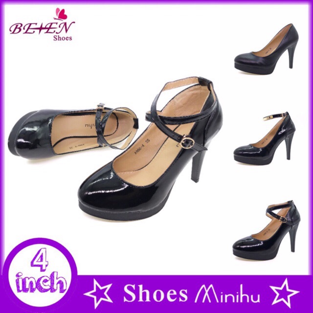 Four-inch high heels school black shoes 