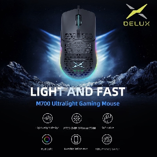 Delux M700 Ultralight RGB Gaming Mouse (A725, 7200 DPI, 7 Buttons, Soft ...