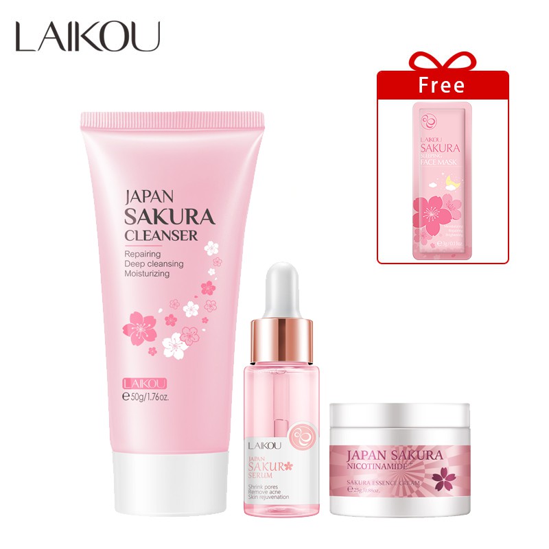 Laikou Sakura Skincare Set Face Cleanser 50g + Sakura Serum 17ml + Face 