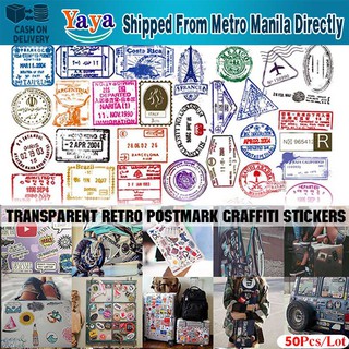 【Fast Delivery】50 PCS Visa Seal Stamp Transparent Stickers Postmark Postage Graffiti Decals DIY Suit #1
