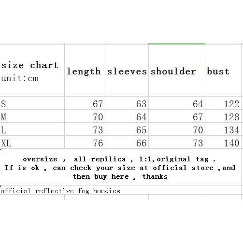 fog essentials hoodie size chart