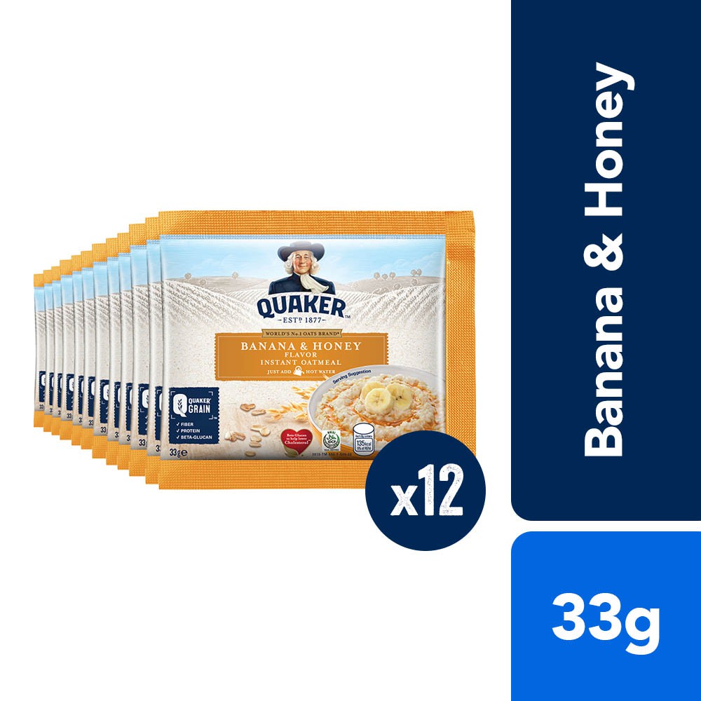 Quaker Flavored Oatmeal Banana & Honey 33g (Pack of 12) Shopee