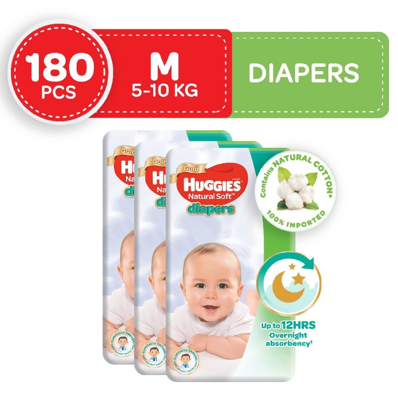 Huggies Natural Soft Diapers Medium 60 Pcs X 3 Packs 180 Pcs Shopee