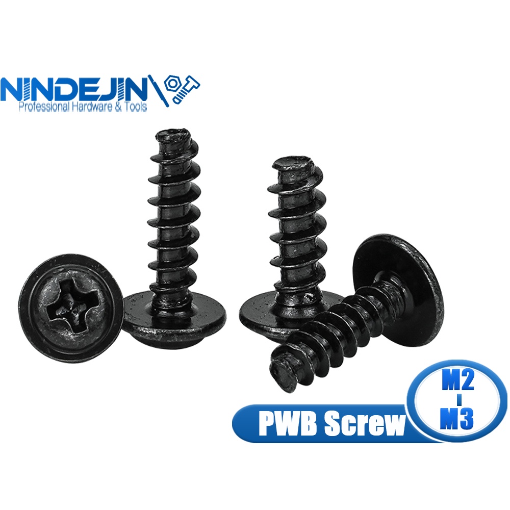 NINDEJIN Round Head With Washer Self-Tapping Screw M2 M3 Black Plated ...