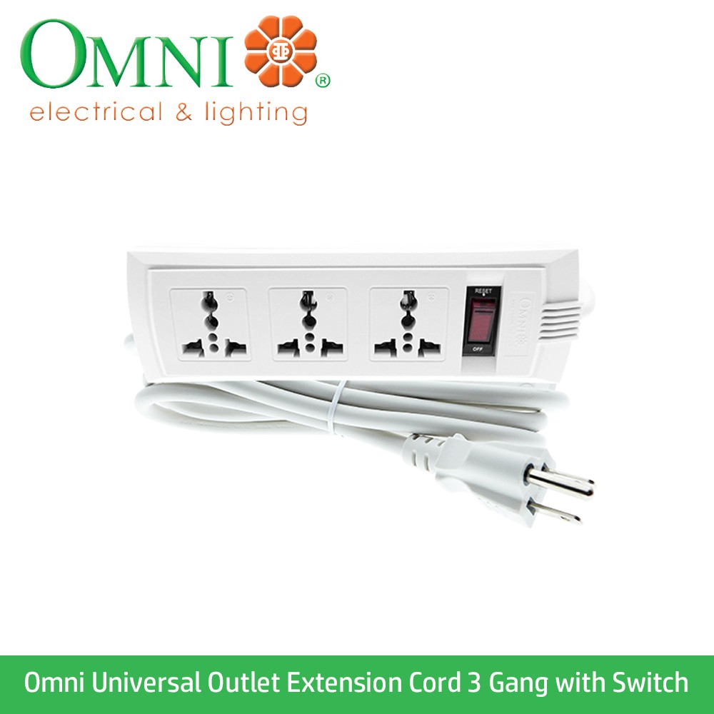 Omni Universal Outlet Extension Cord 3 Gang with Switch 1.83 Meter Cord