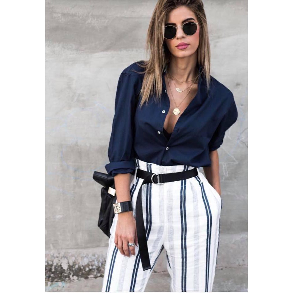 navy blue and white striped pants