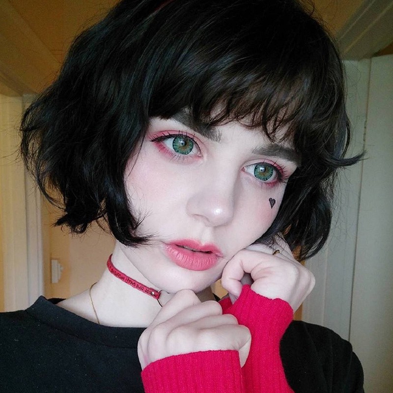 Wig Female Short Hair Black Short Curly Hair Bobo Head Buckle Cute