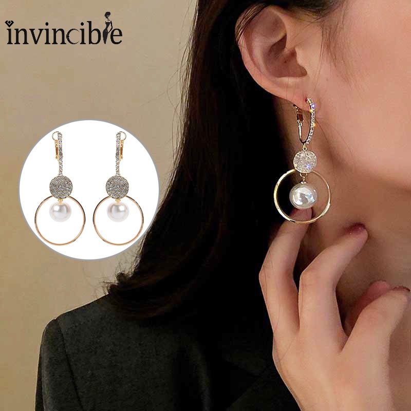 Lady Elegant Pearl Circle Dangle Earrings/ Baroque Oversize Pearls Hoop