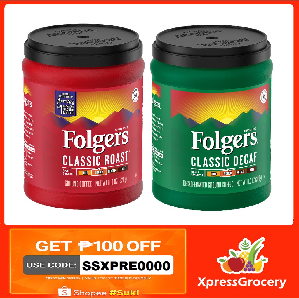 FOLGERS Classic Roast Coffee Decaf 11.3oz 320g Shopee Philippines