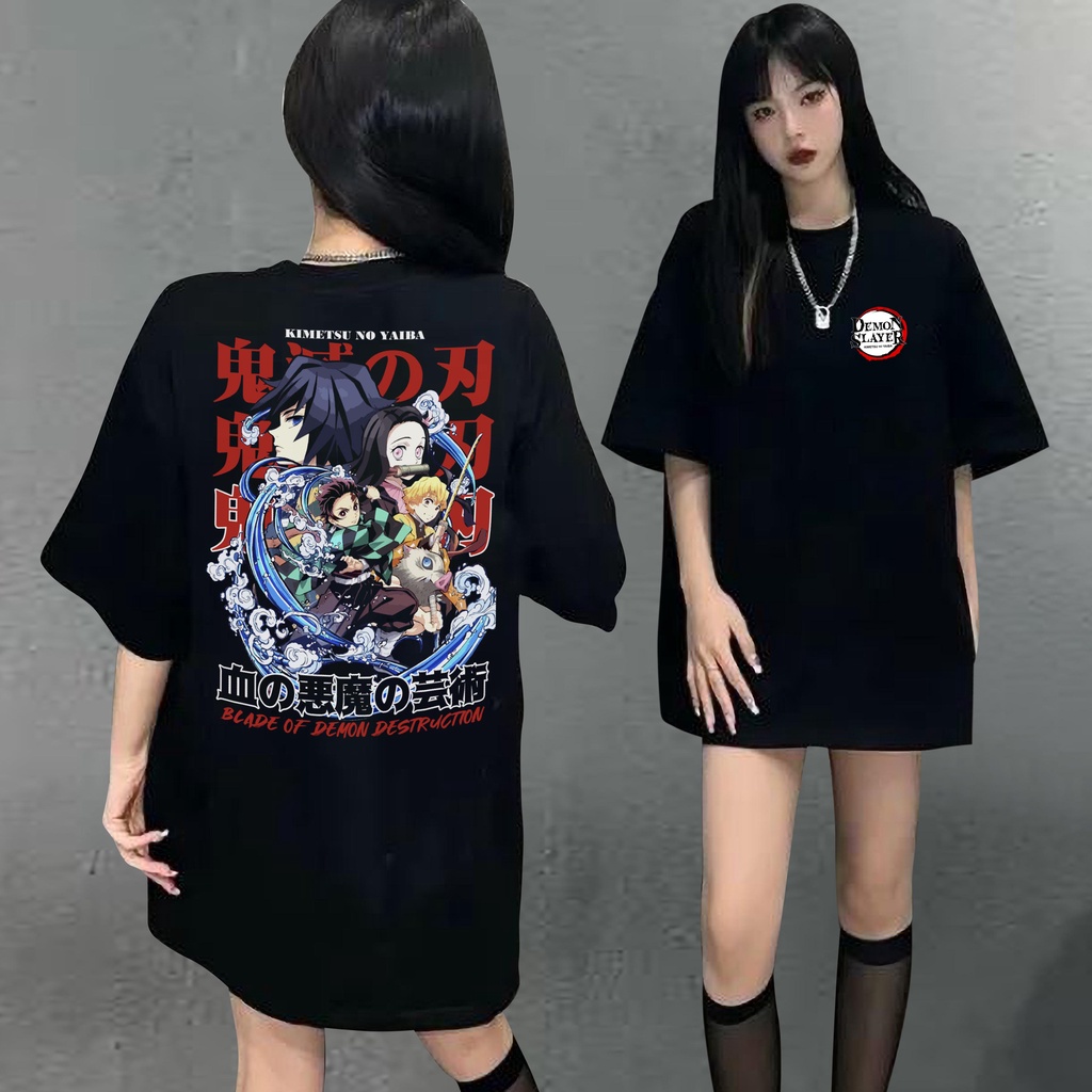 Anime Oversize Black Shirts DemonSLayer x Onepiece Graphic Manga Tees