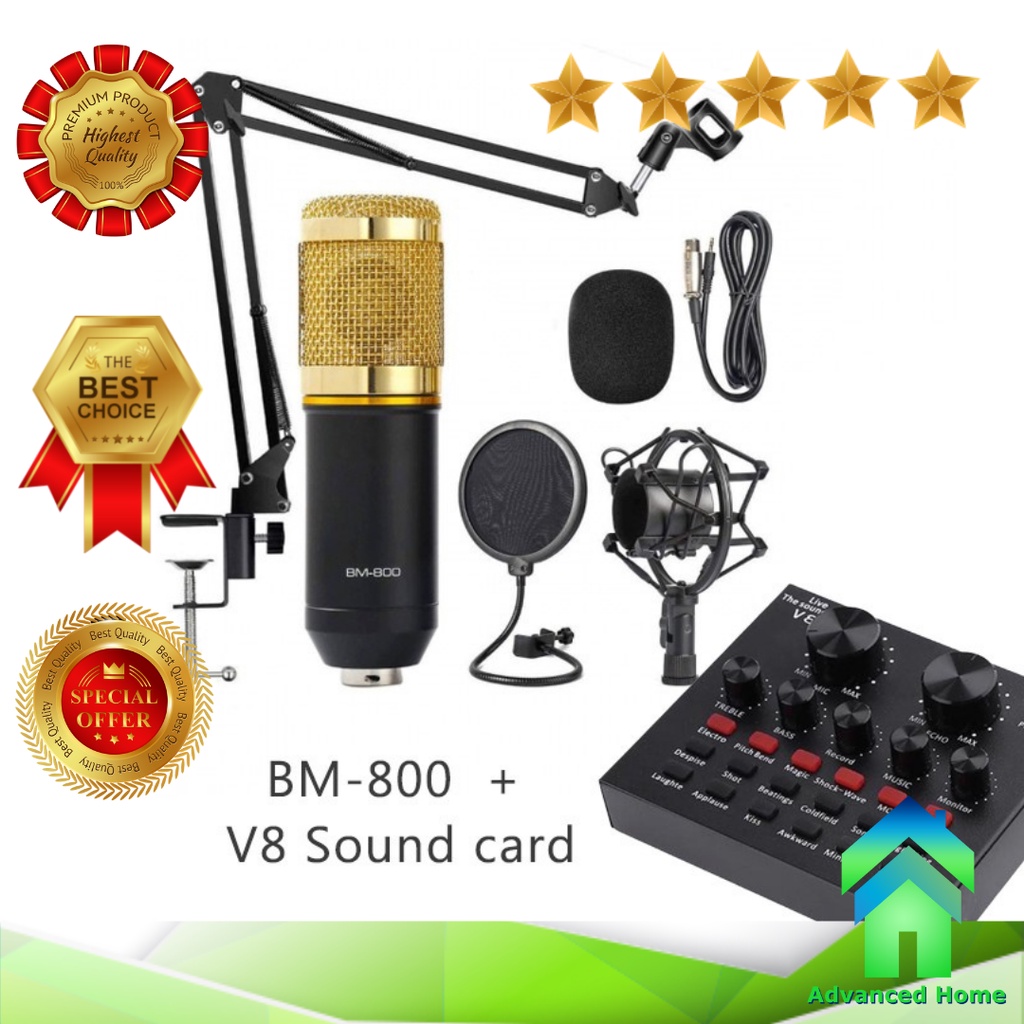 BM-800 Condenser Microphone with v8 Soundcard Complete Set for Music ...