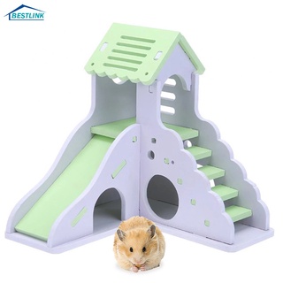 BL Mini Wooden Slide DIY Assemble Hamster House Hamster Hideout Exercise Toy with Ladder Slide #2
