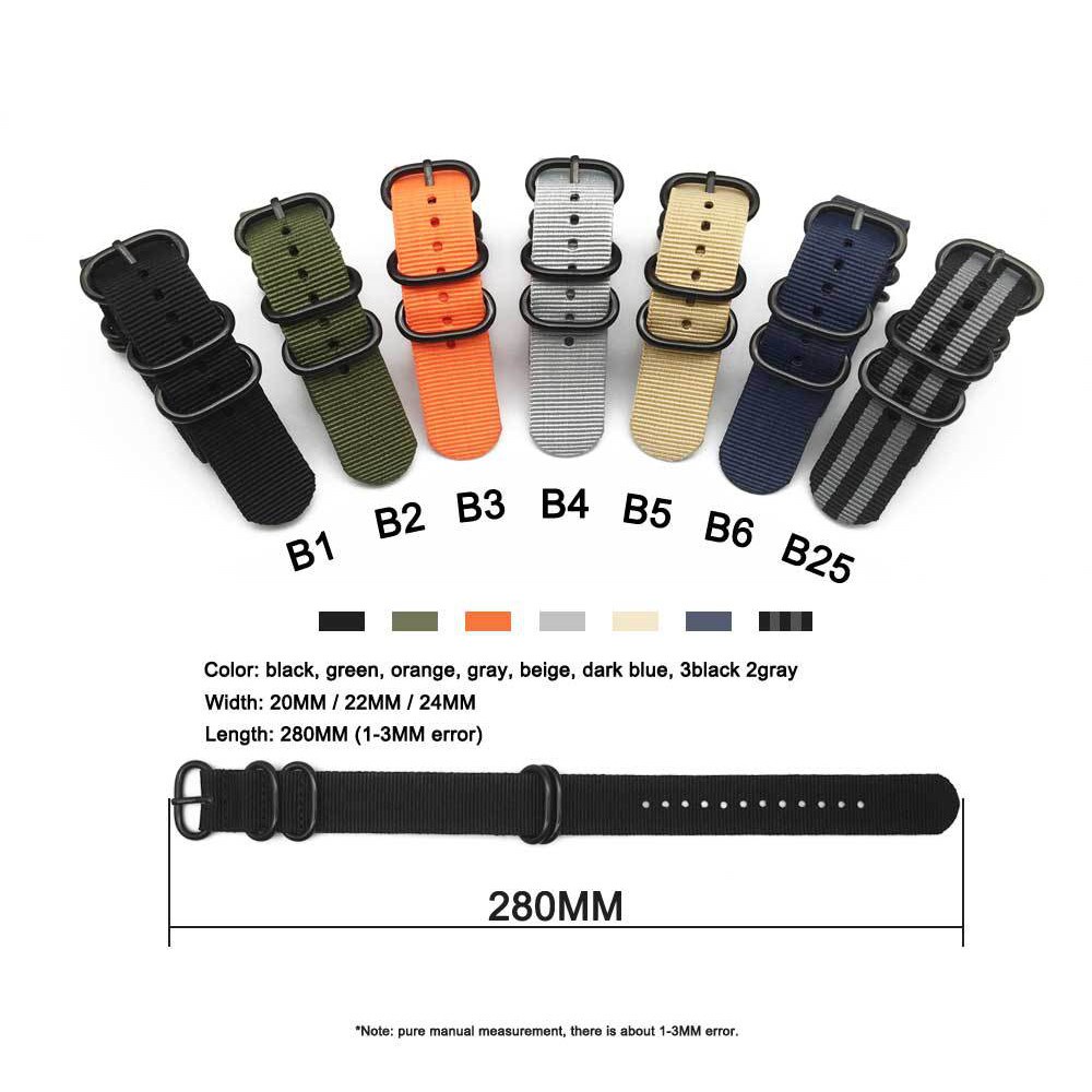 【Stock】 [11 colors, Stock] Brand heavy nylon strap 18mm 20mm 22mm 24mm NATO strap Zulu black buckle,