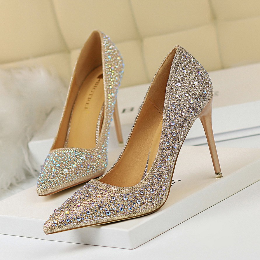 white heels with jewels