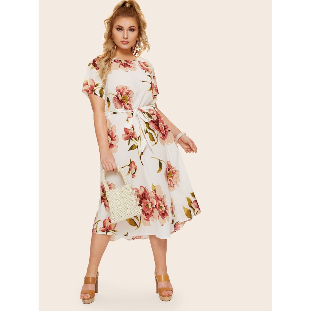 A2089 Floral Belted High Low Plus Size Dress  Shopee  