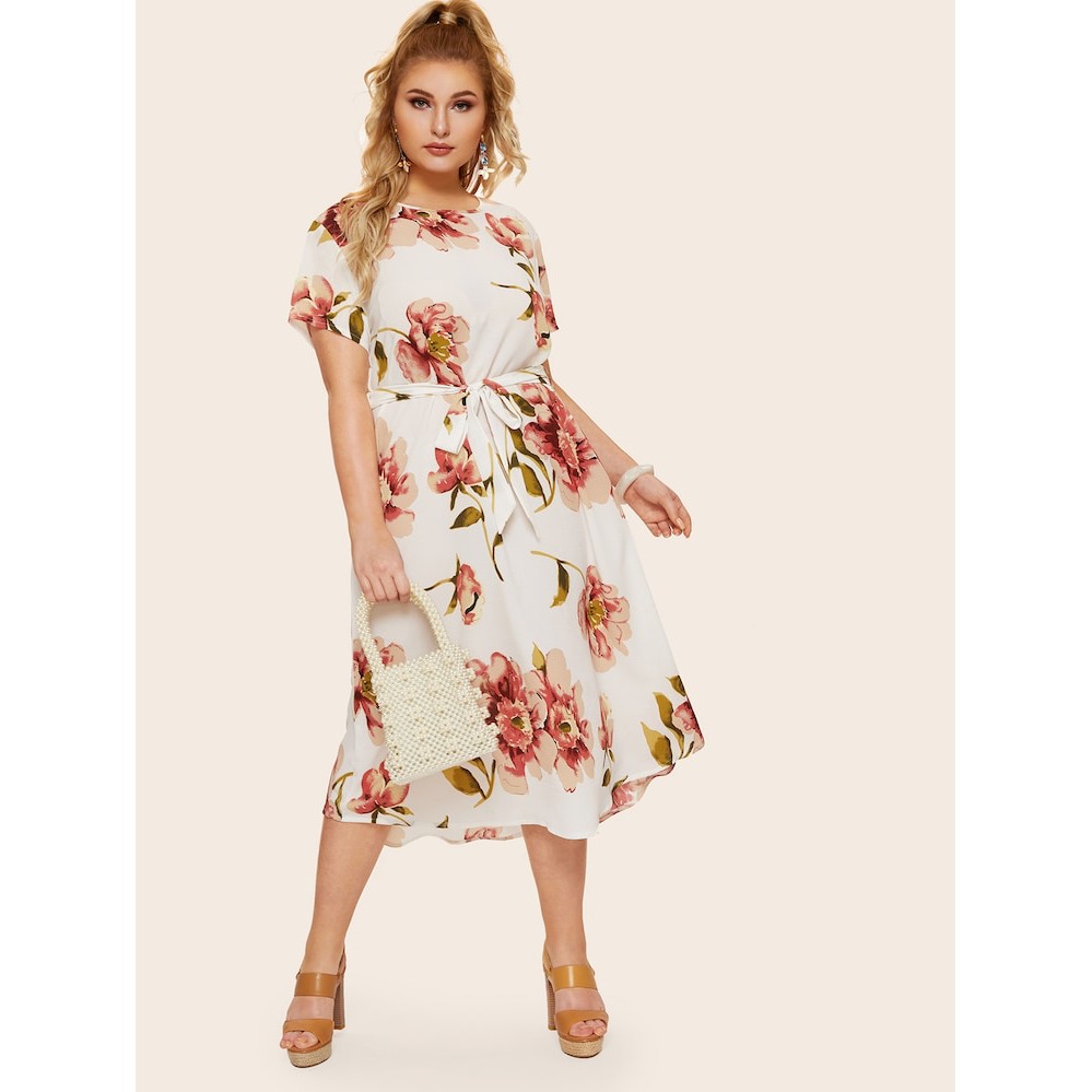 A2089 Floral Belted High Low Plus Size Dress Shopee A2089 Floral Belted High Low Plus Size Dress Shopee