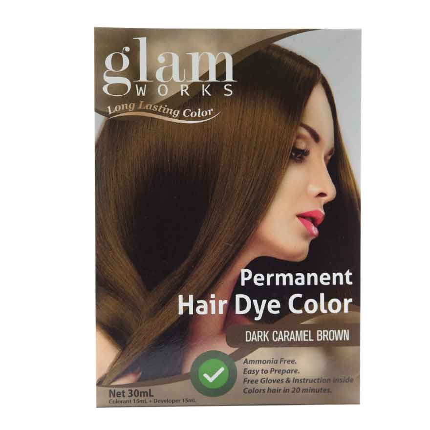 Glamworks Permanent Hair Dye Color Dark Caramel Brown 30ml