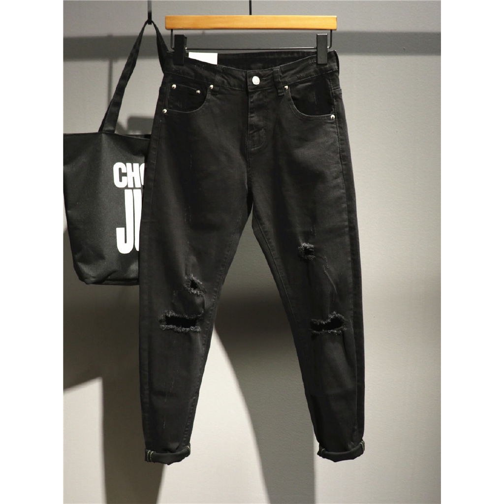 men's black hole jeans