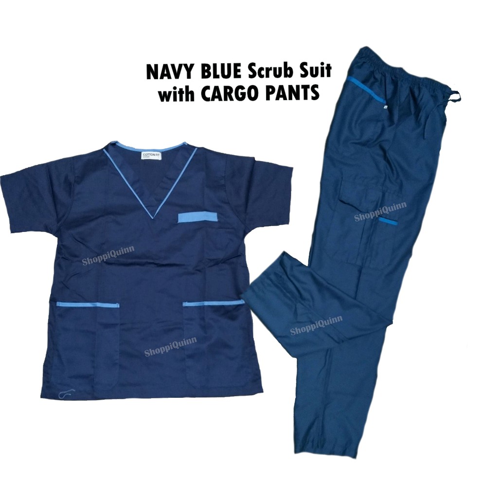 Scrub Suit with CARGO Pants (Navy Blue) Shopee Philippines